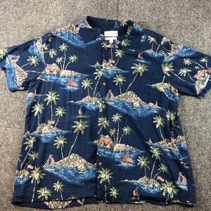 Saddlebred Americana Palm Tree Island Hawaiian Camp Shirt - 2XL